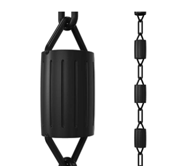 A black chain with a black object attached to it