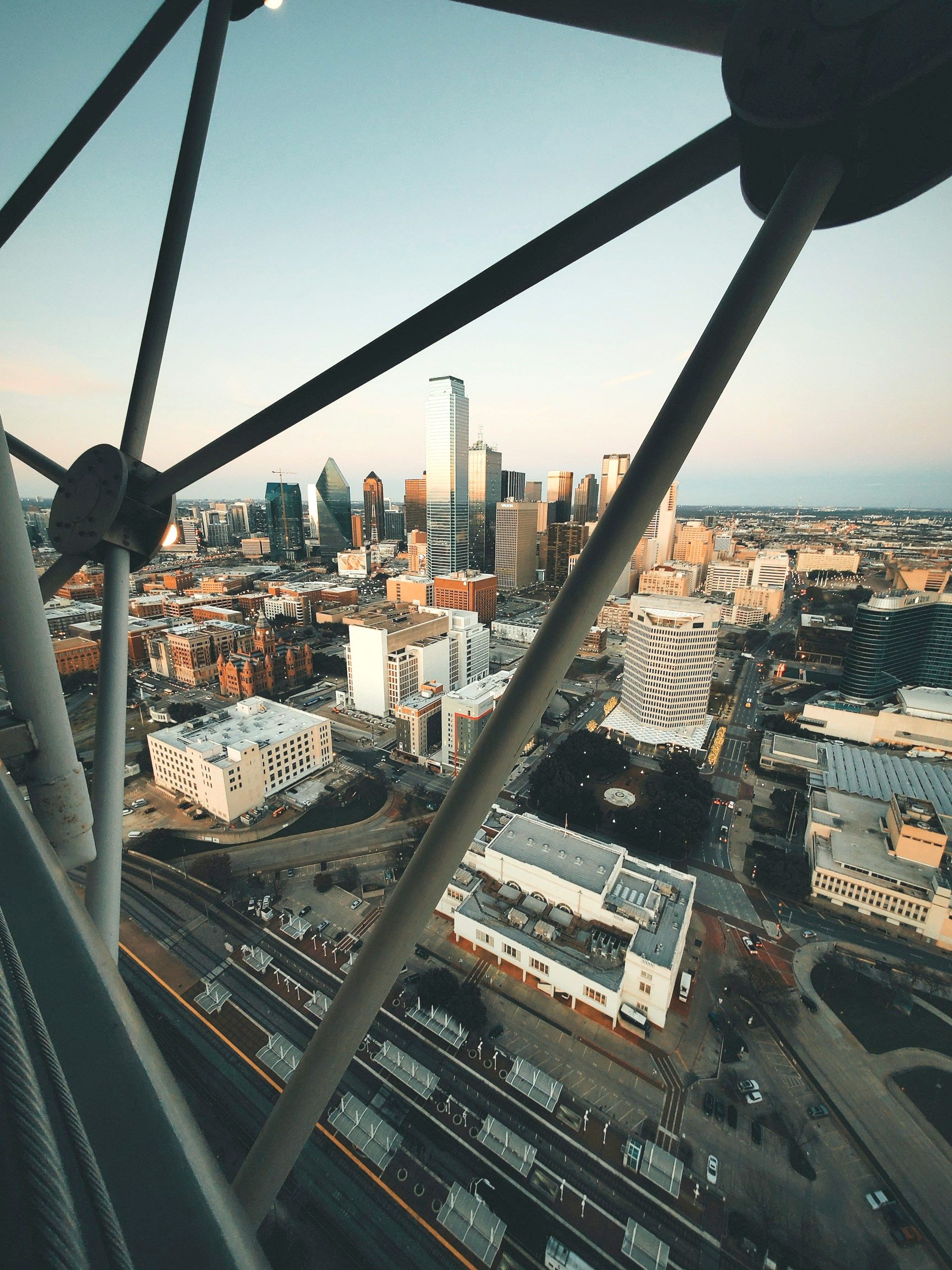 An aerial view of a city from a ferris wheel