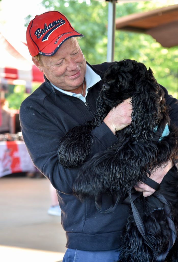 Black Cocker Spaniel in arms of his owner