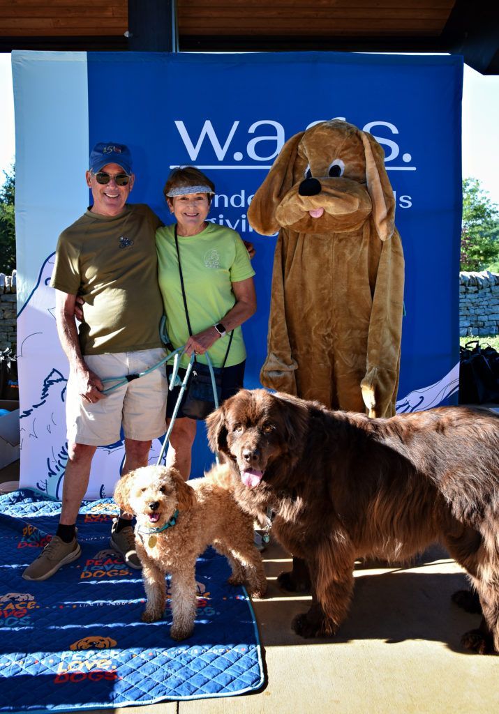 Fundraising with a mascot, Teal leader and husband with two therapy dogs