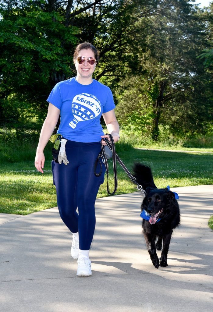 Eager Walkathon participant on a leash