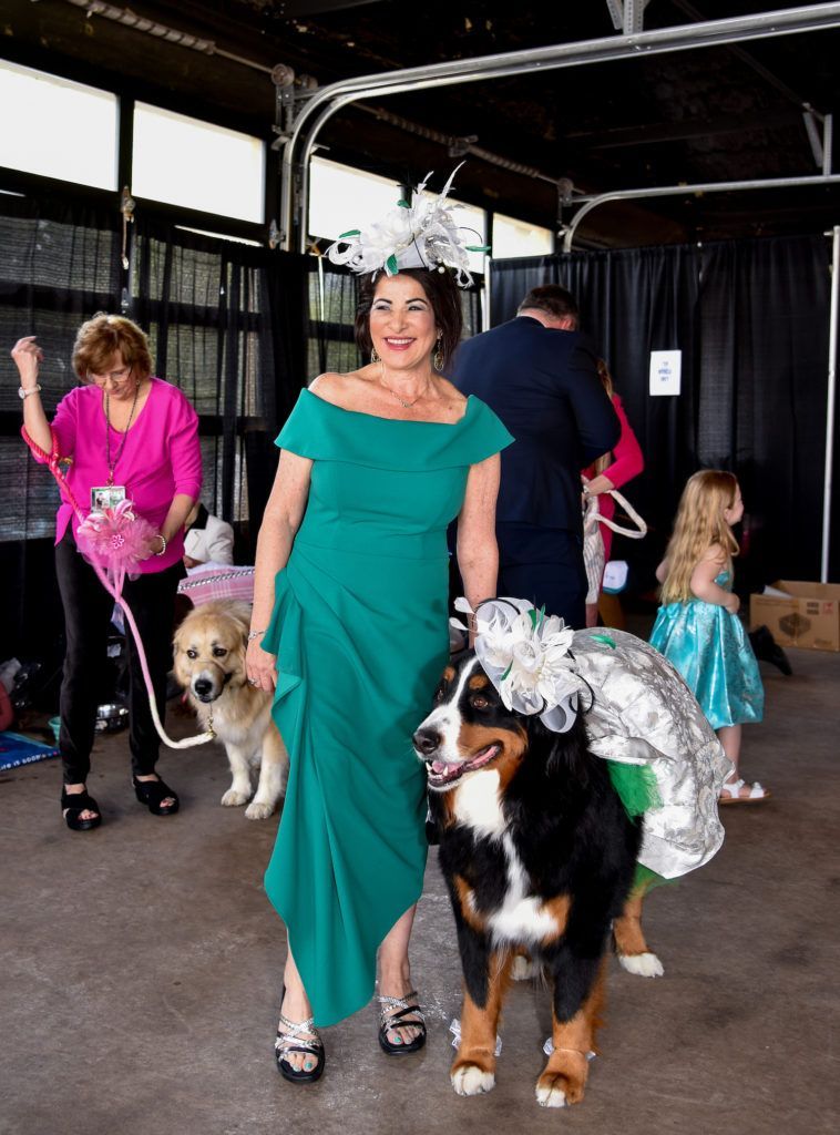 woman with well dressed Dog model