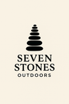 Logo for Seven Stones Outdoors: Black stones stacked in a tower shape above text on a cream background.