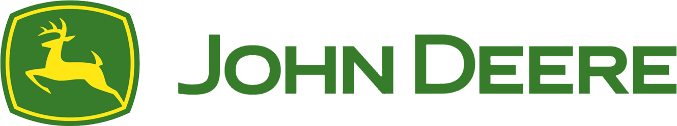 John Deere logo of a yellow jumping deer silhouette inside a green, rounded square, followed by the text JOHN DEERE.