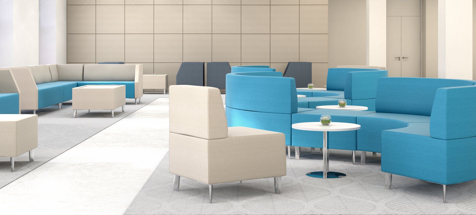 wood framed seating for receptions and waiting areas