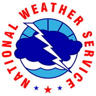 A logo for the National Weather Service with a cloud and lightning bolt