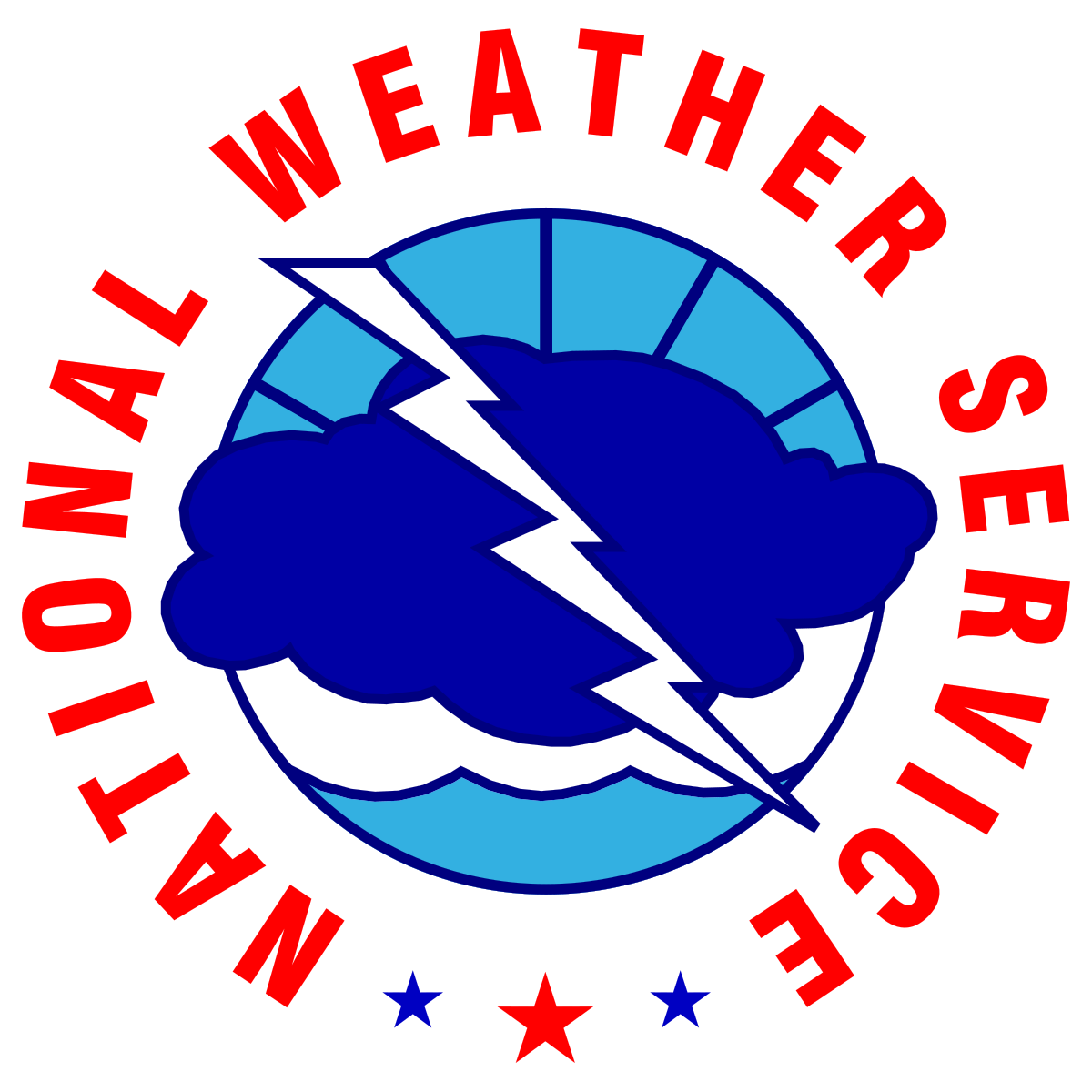 A logo for the National Weather Service with a cloud and lightning bolt