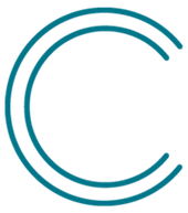 Two concentric teal letter