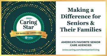 Caring Star award badge (2024) for top-rated senior care agencies on caring.com; text: 