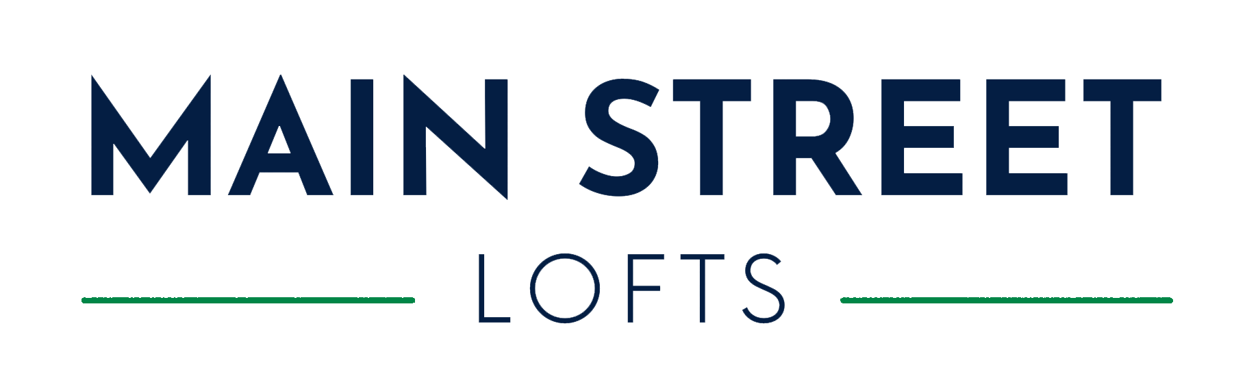 Main Street Lofts logo in navy and green text on a white background