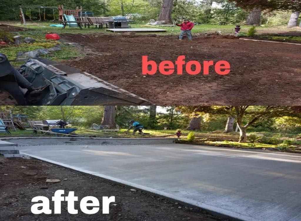 A before and after picture of a concrete driveway
