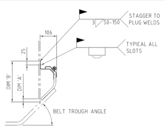 a black and white drawing of a belt trough angle