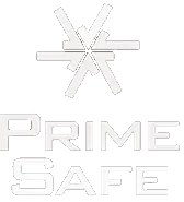 A white logo with a snowflake and the words `` prime safe ''.
