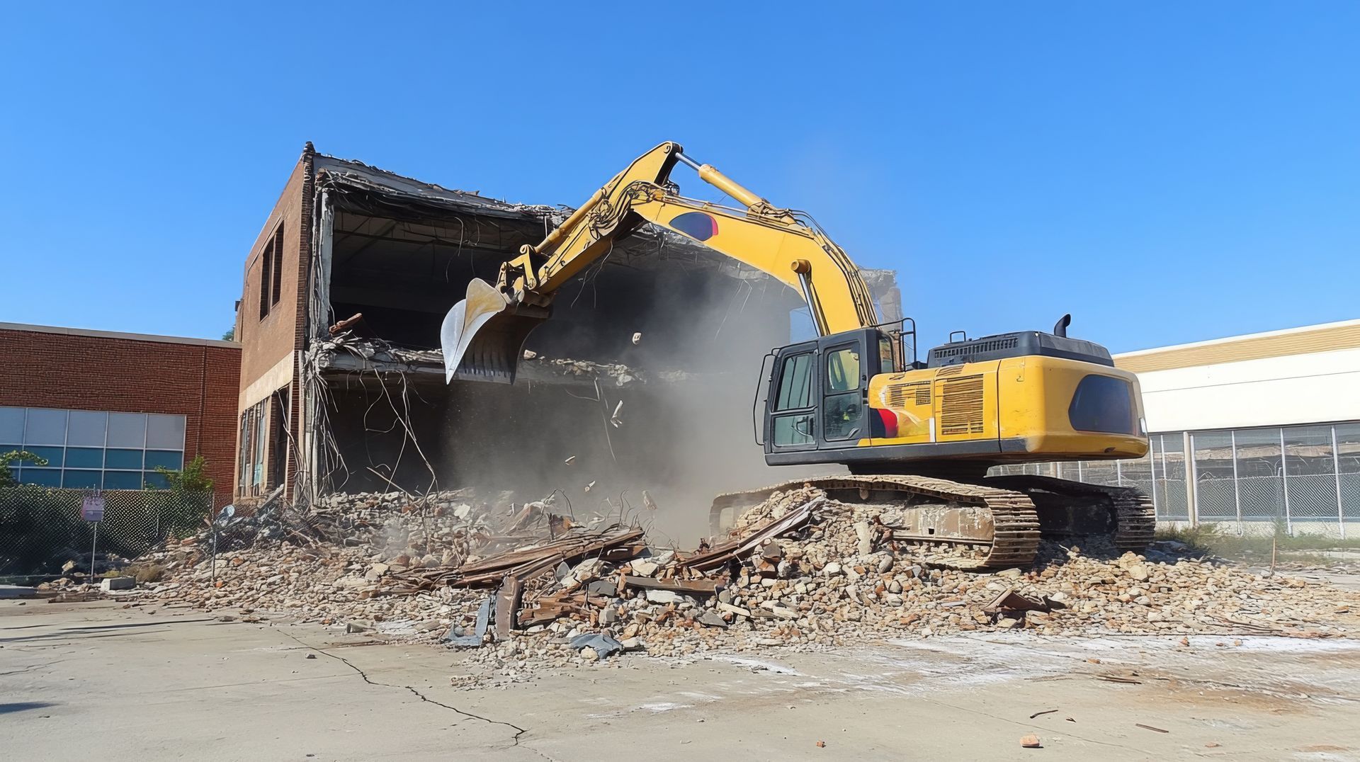 A worker with a sledgehammer demolishing a wall, site rearrangement.