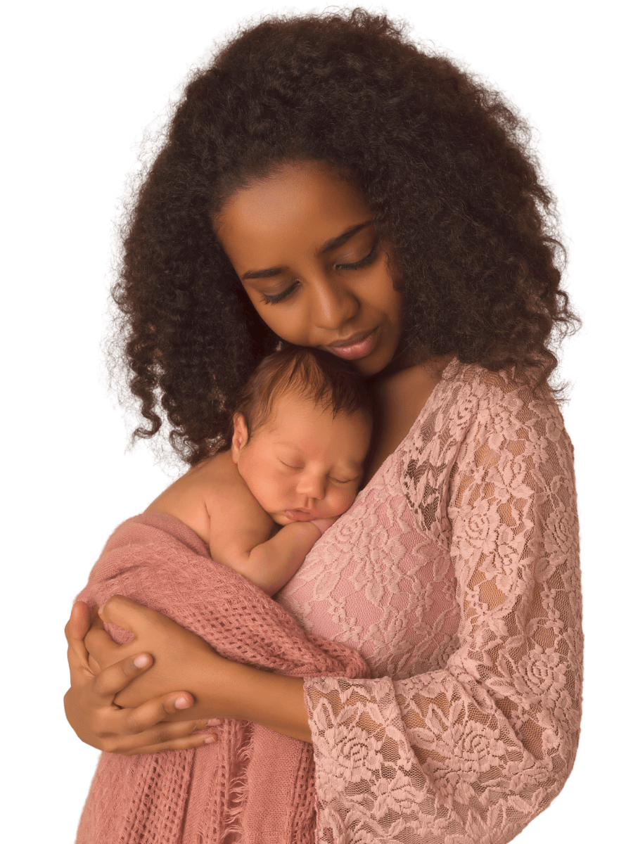 Mother embracing  her newborn baby against her chest