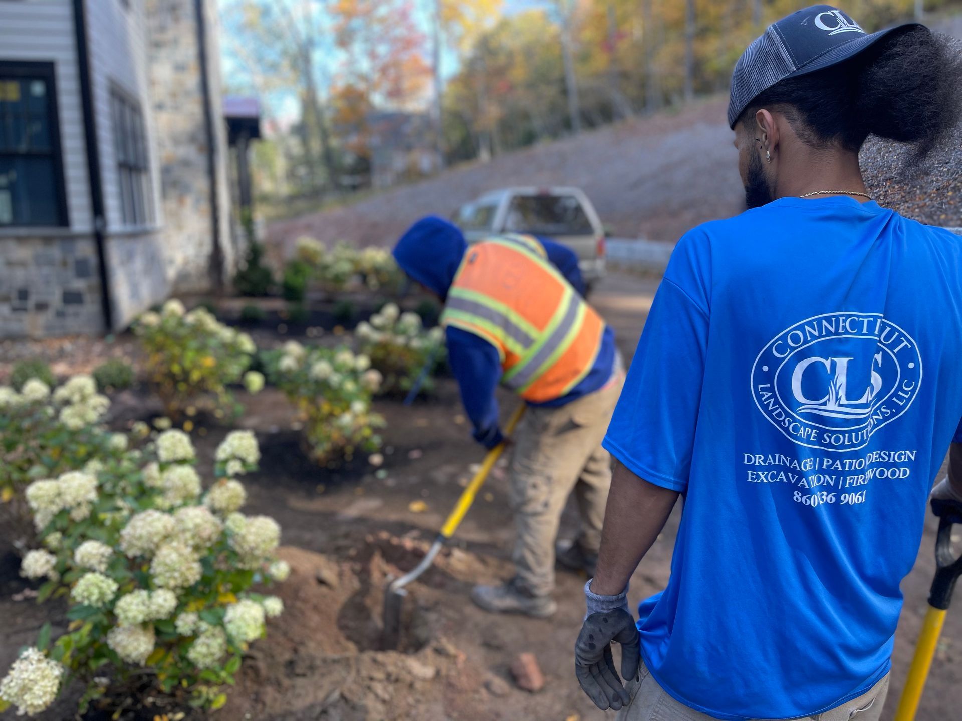 Limelight hydrangea front landscape bed installation in Simsbury, Connecticut