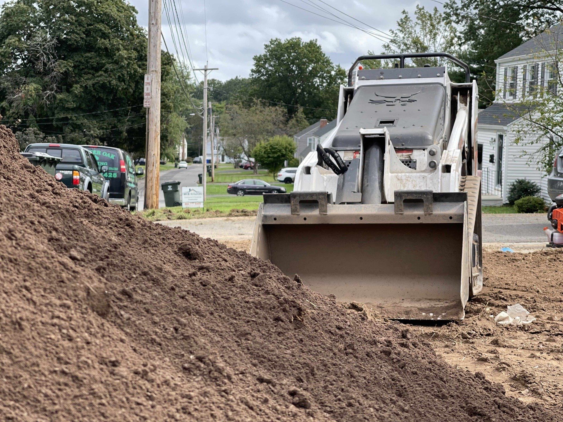 Grading and Lawn Installation with BobCat MT100 Premium Topsoil West Hartford, CT, Connecticut Landscape Solutions