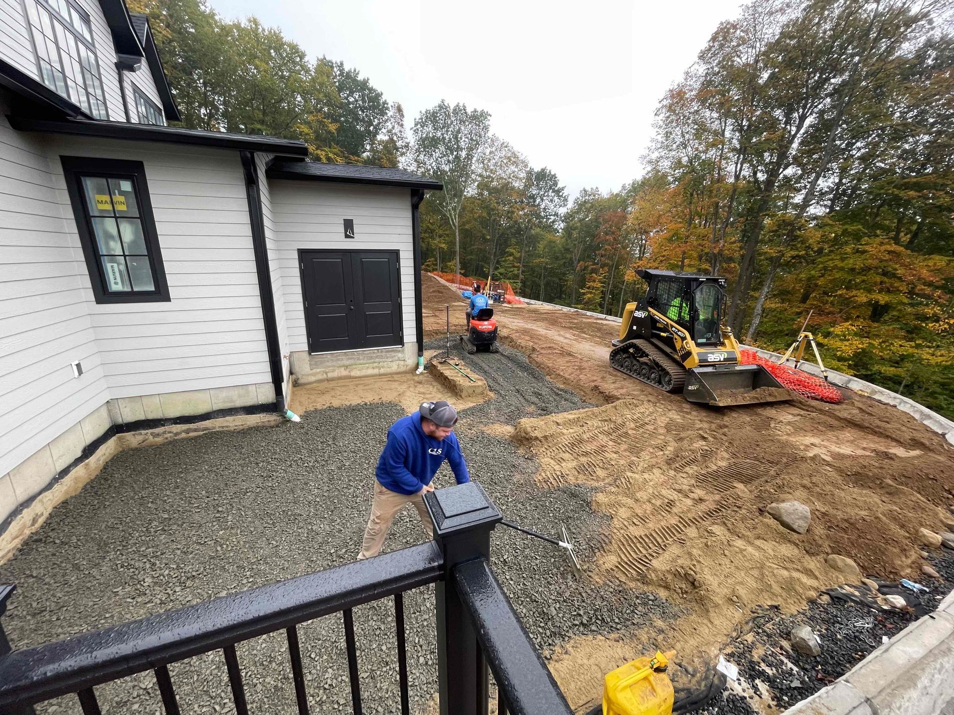 ASV RT50 & Kubota K008-3 Patio Base Material Installation in Simsbury, Connecticut for Techo Bloc Blu60 Patio with Hot Tub Pad