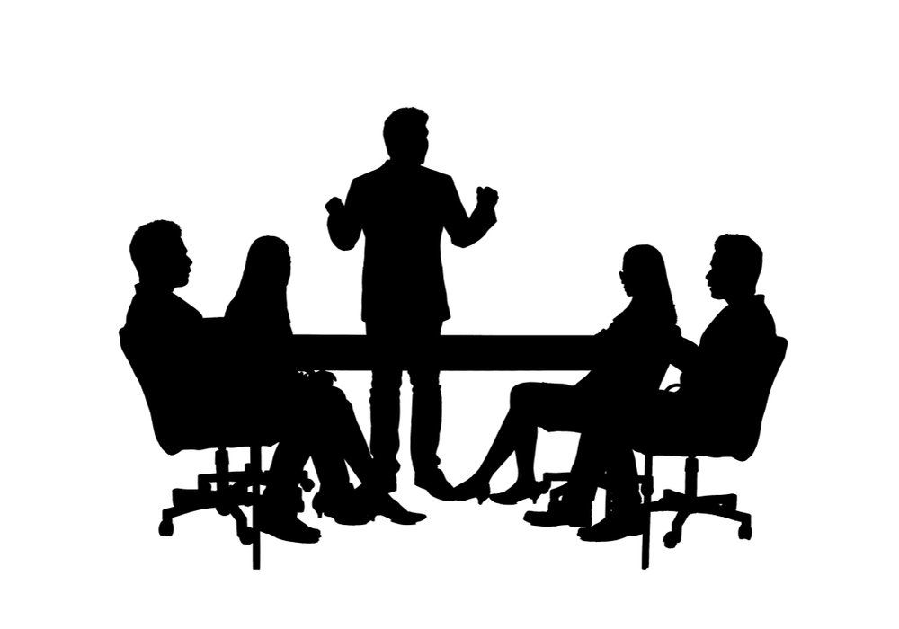 Silhouette group of business people are discussing, planning, meetings, exchanging ideas. on white background. Teamwork, success, help and goal concept.