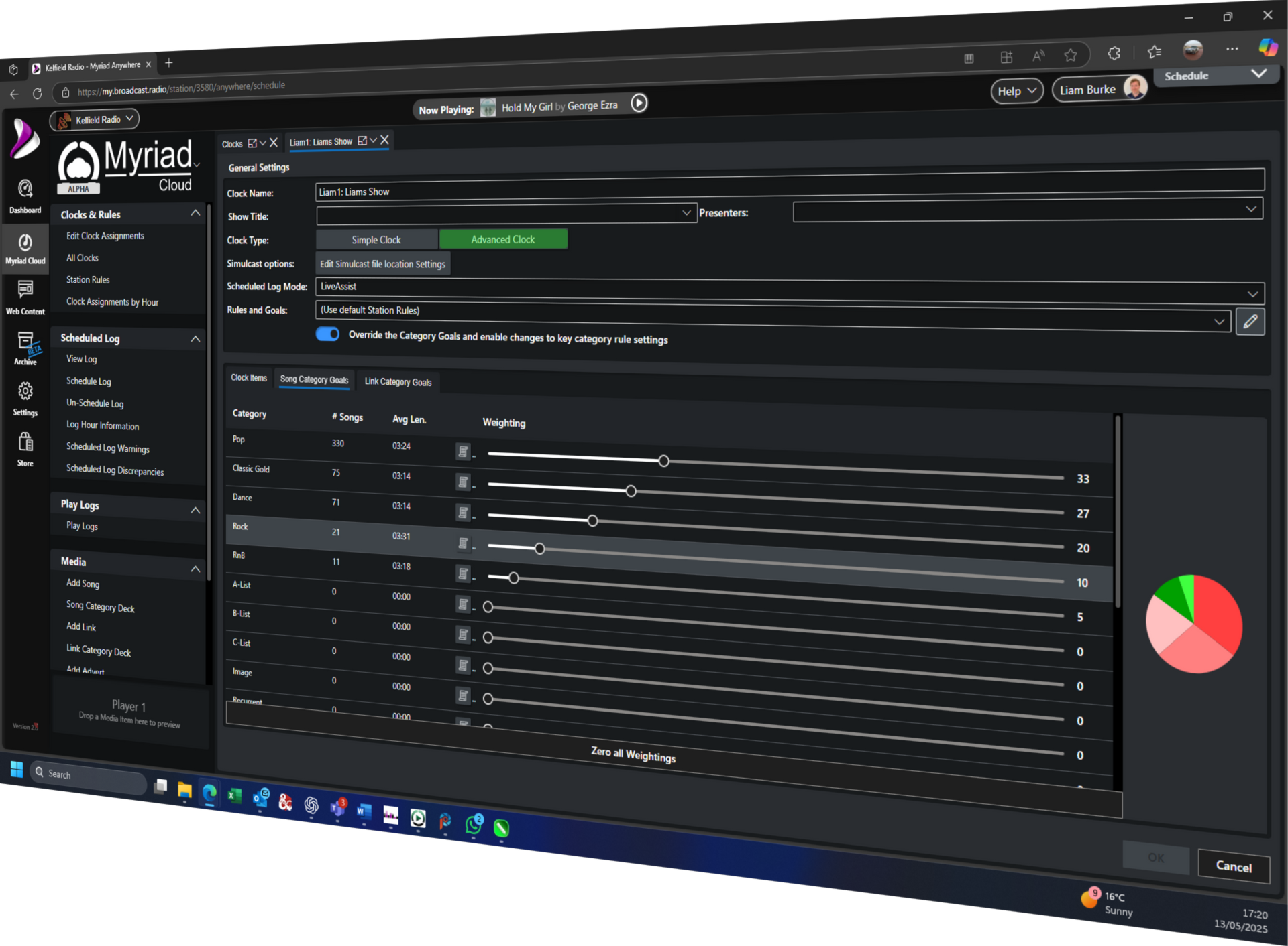 Myriad Cloud being used to schedule content with a Clock