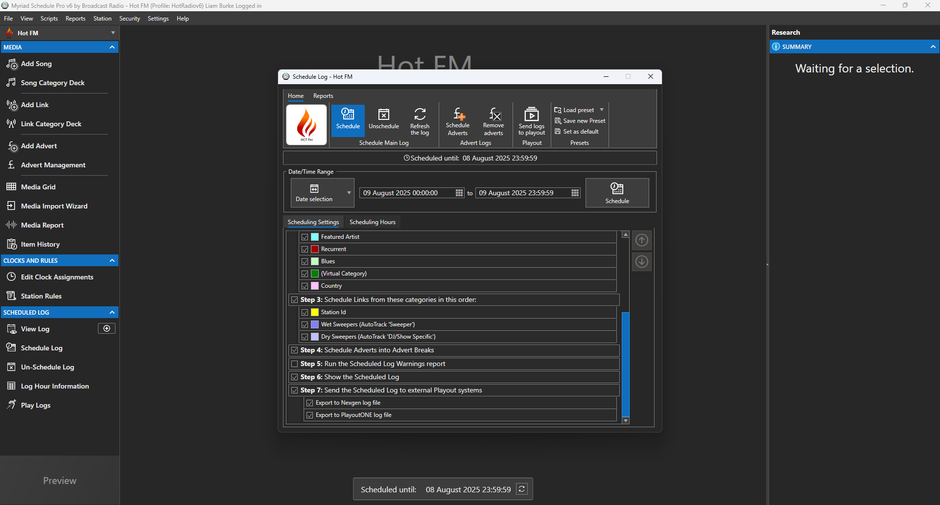 Myriad Schedule Pro screen shot showing manual schedule window.