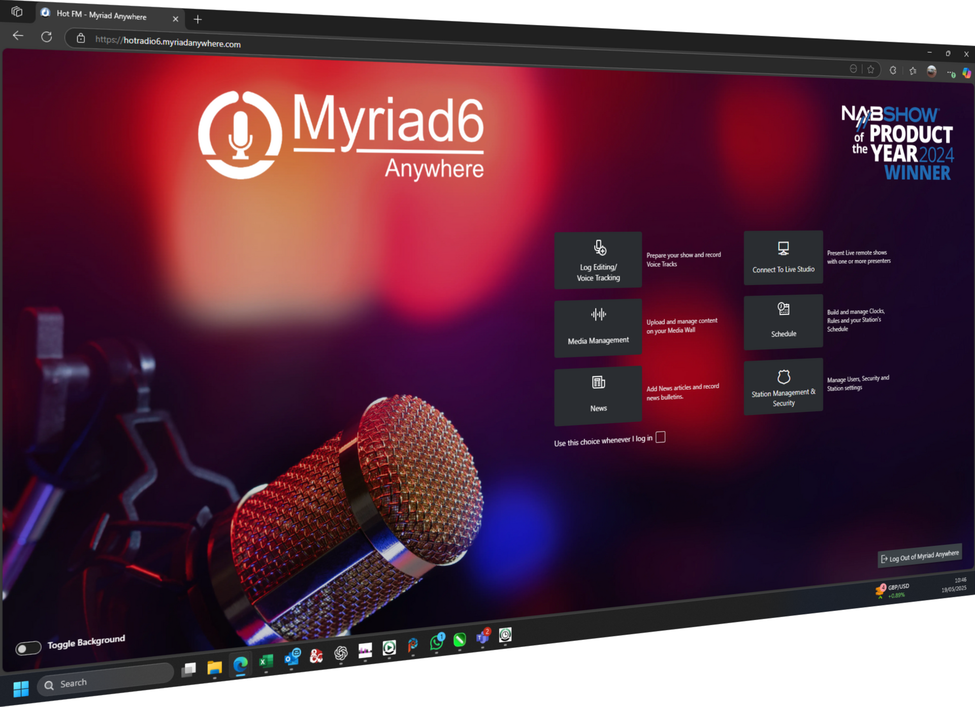 Myriad Anywhere Launchpad screen.