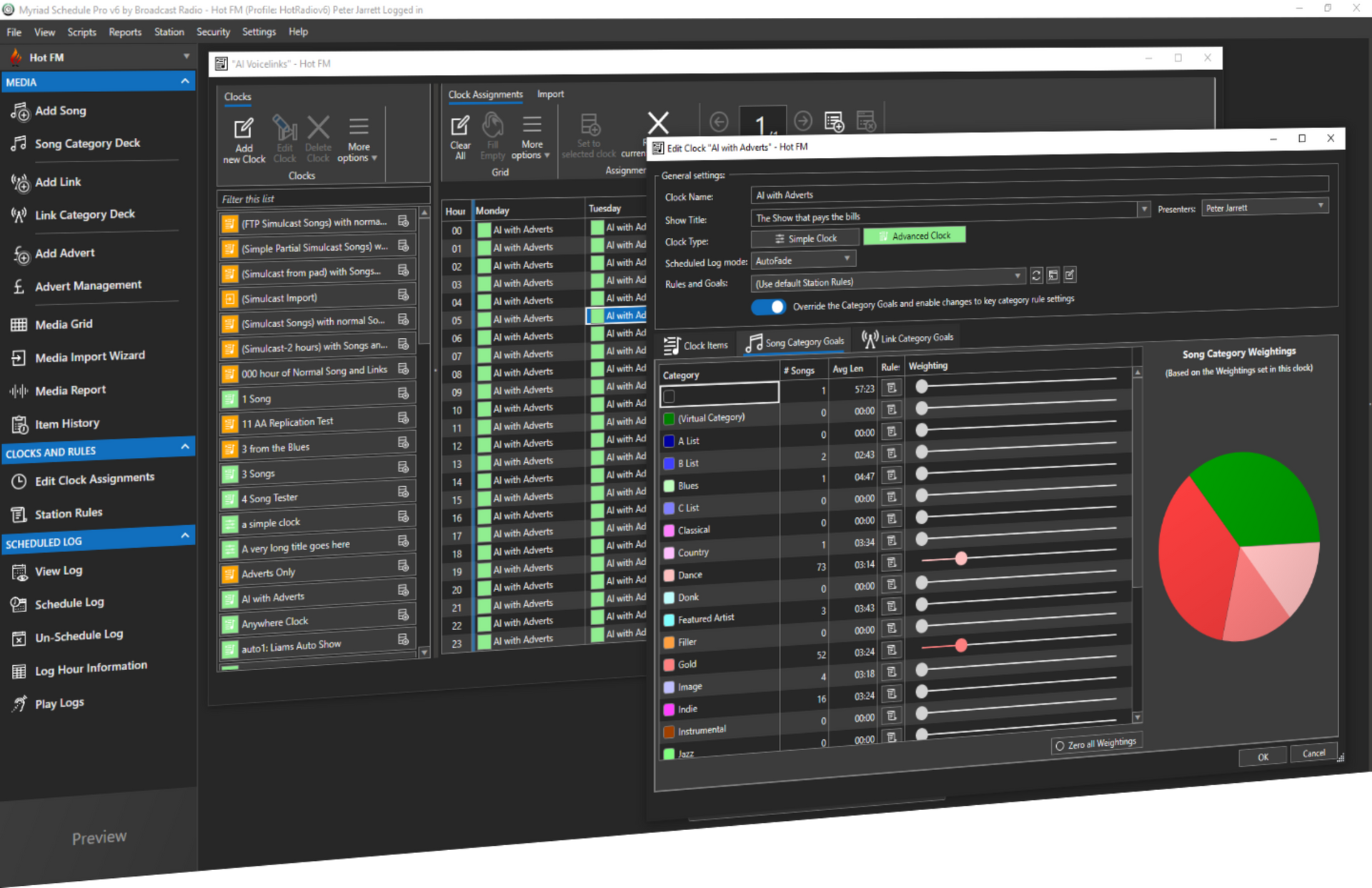 Myriad Schedule Pro screen shot showing an Advanced Clock.