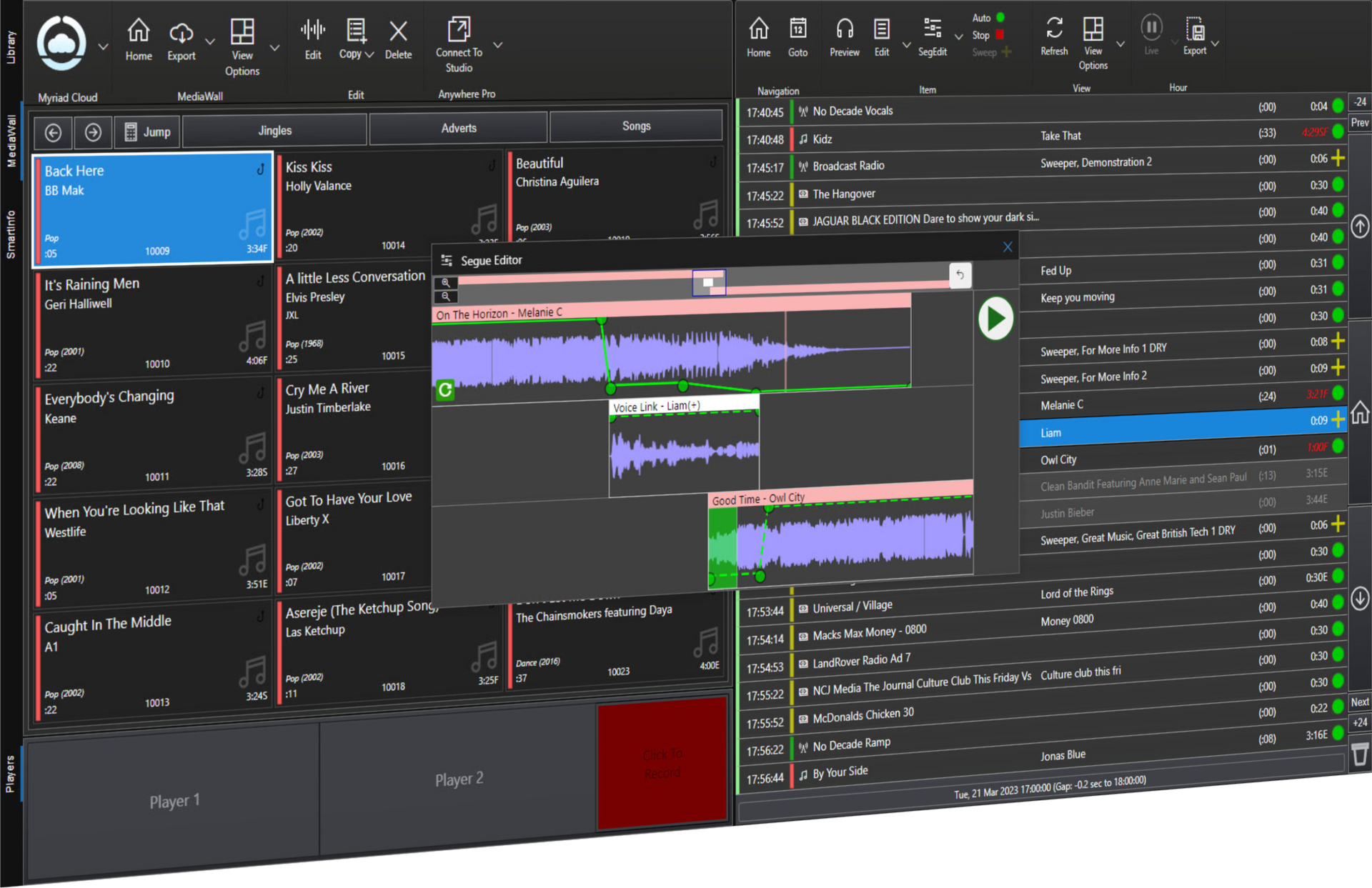 Myriad Anywhere Voice Tracking screen shot.