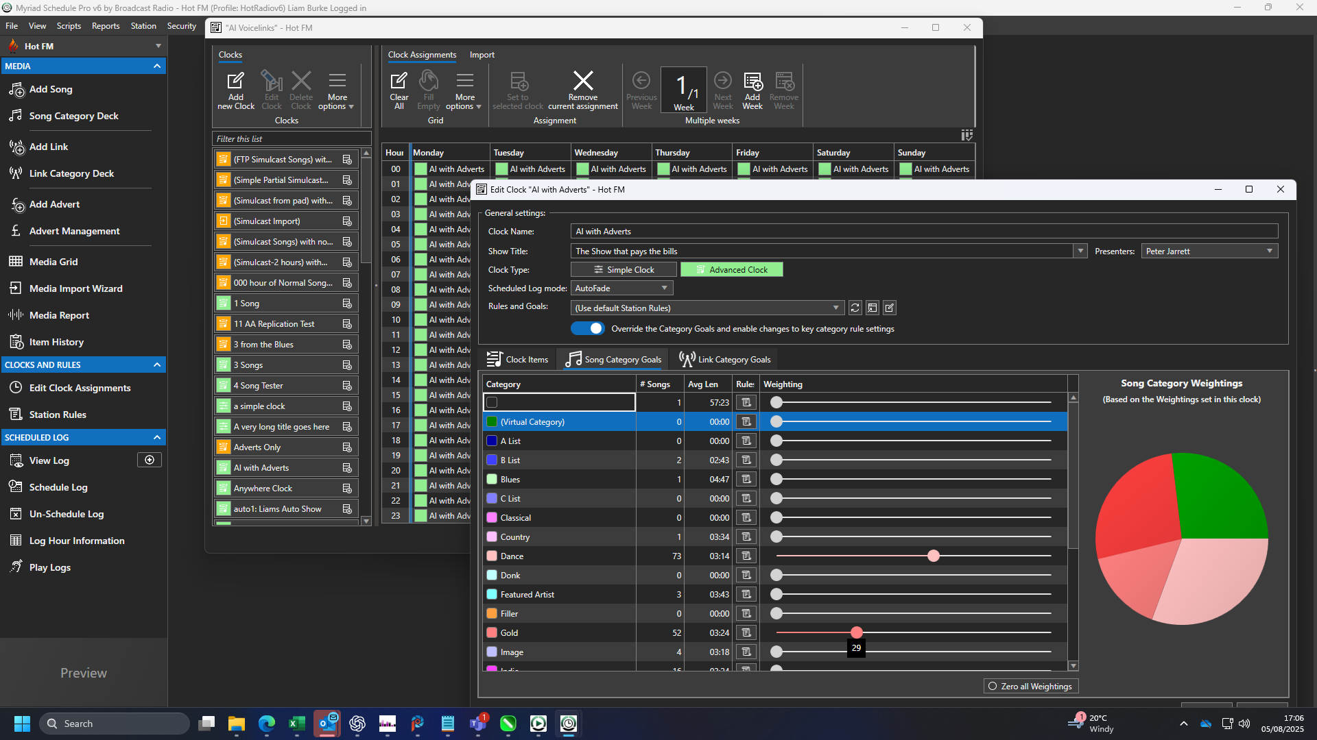Myriad Schedule Pro screen shot showing an Advanced Clock being built.