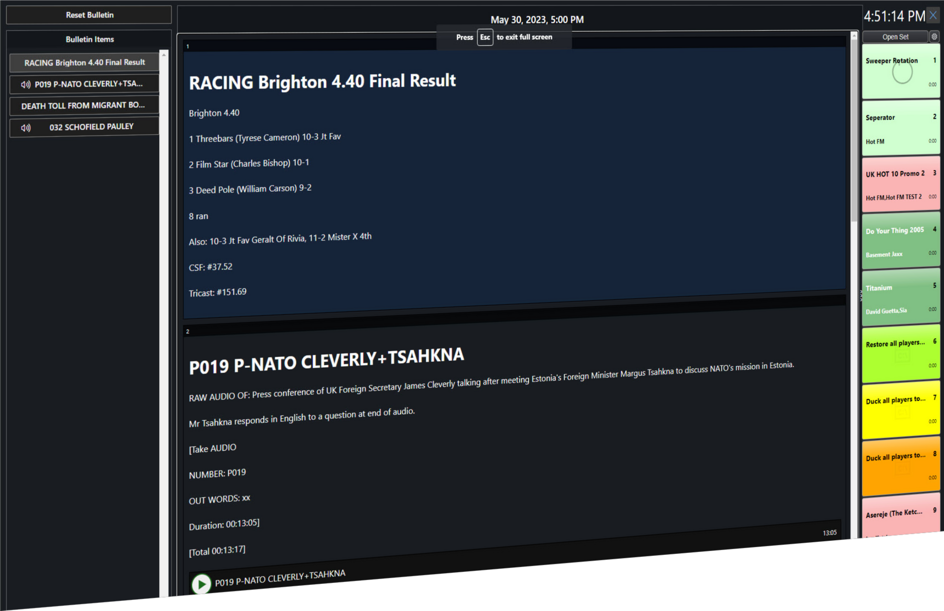 Myriad News screen shot showing full screen reader mode.