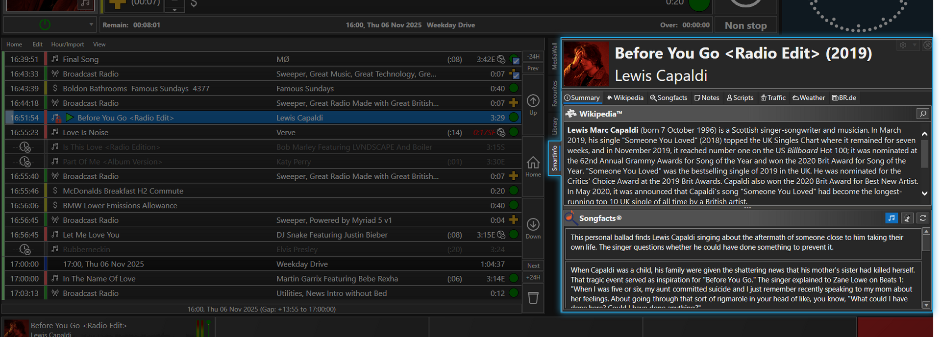 Screen shot of Myriad Radio Automation with SmartInfo open.