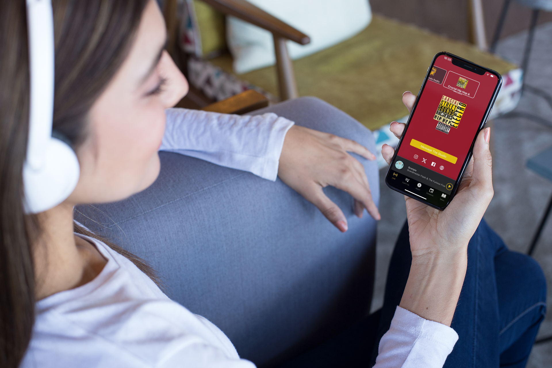 Women using a mobile app provided by Broadcast Radio