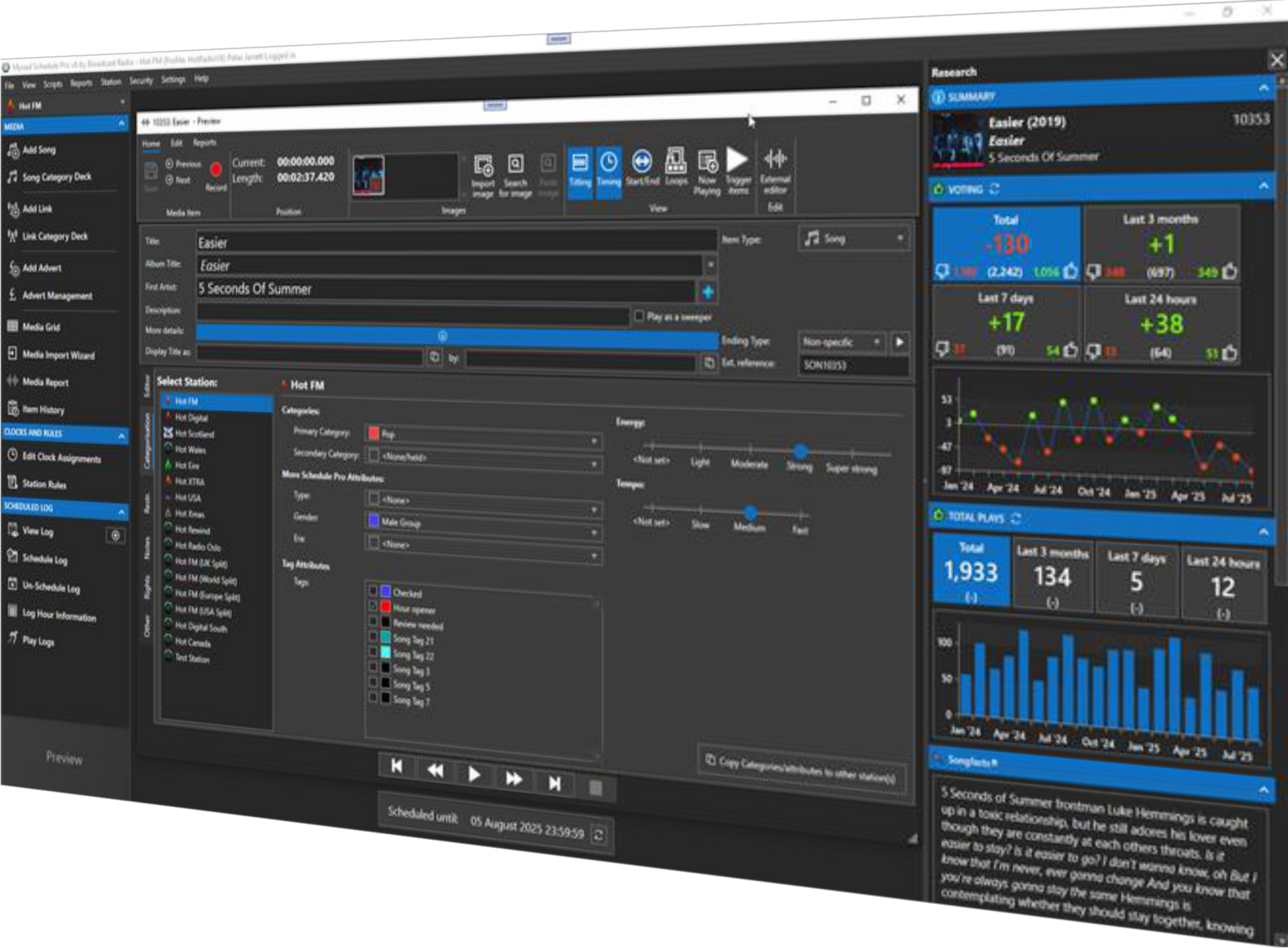 Myriad Schedule Pro screen shot showing details for a Song.