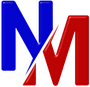 Blue and red stylized NM logo with overlapping letters on a white background