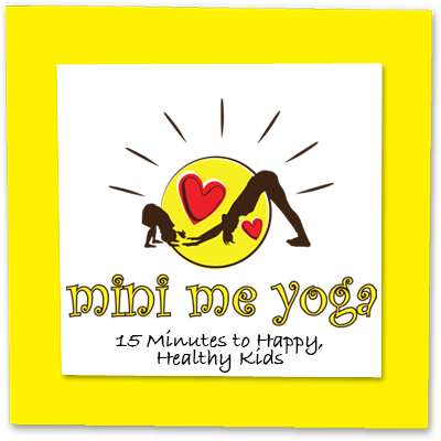 A logo for mini me yoga 15 minutes to happy healthy kids
