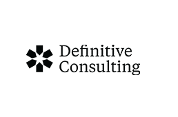 Definitive Consulting logo with black geometric icon and text on a white background
