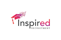 Inspired Recruitment logo with red graduation cap and gray-pink text