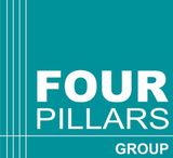 Four Pillars Group logo on a teal background with white text and vertical lines