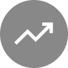 Gray circle with a white upward-trending line chart and arrow icon