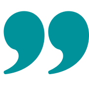 Teal quotation marks icon on a white background