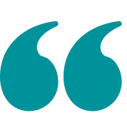 Two teal quotation mark symbols on a white background