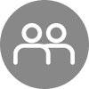 Two-person icon in a gray circle, outlined in white