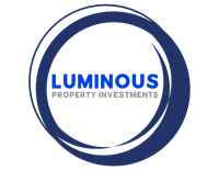 The logo for luminous property investments is a blue circle with the words `` luminous property investments '' written inside of it.