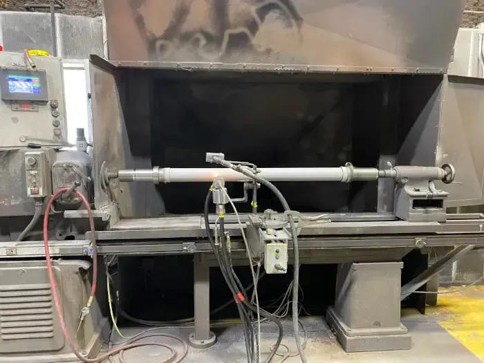 Front view of the High Velocity Oxy-Fuel spray process.