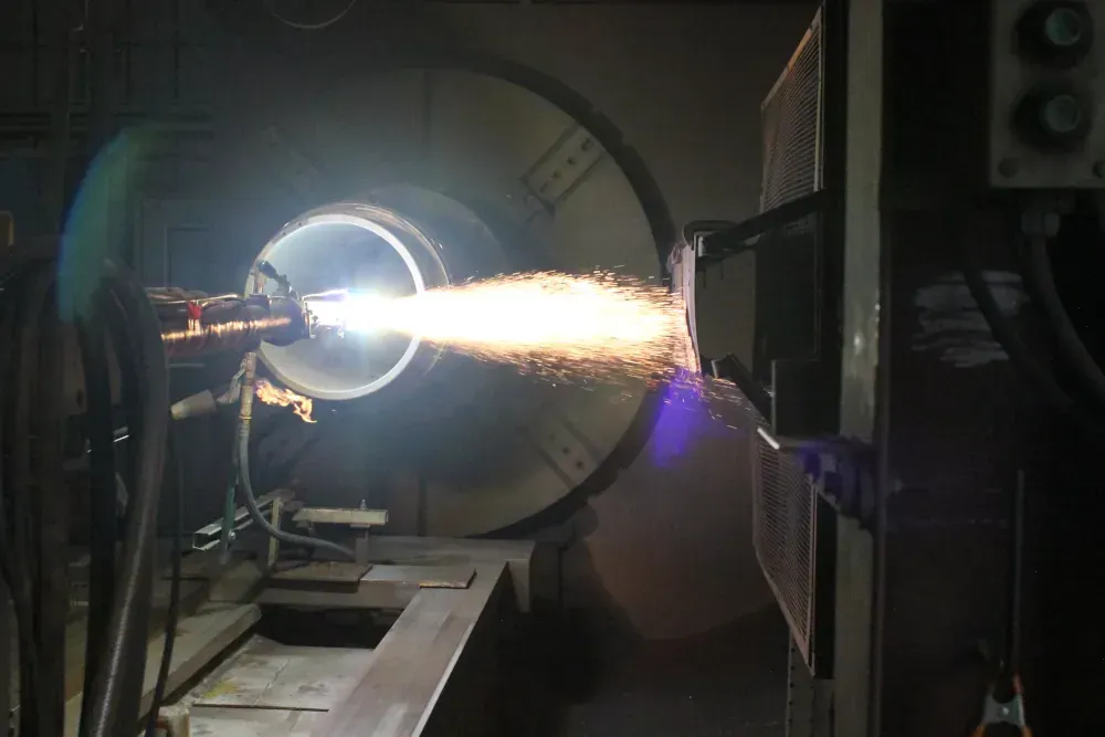 The Plasma Spray process at the end of the process.