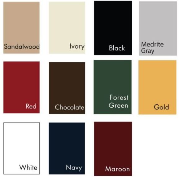 A variety of colors are shown including sandalwood ivory black medrite gray and forest green