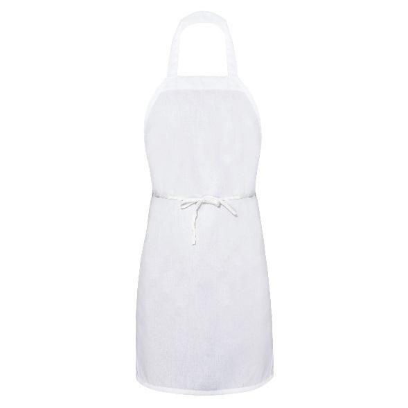 A white apron with a white strap on a white background.