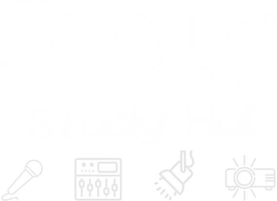 Microphone, sound mixer, spotlight, and projector icons.