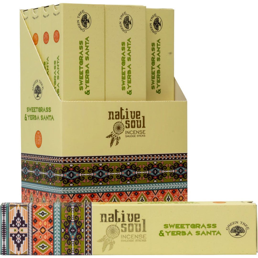 Native soul sweetgrass yerba santa incense sticks in a box