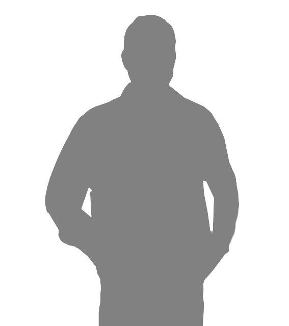 Silhouette of a person with hands on hips, wearing a collared shirt.